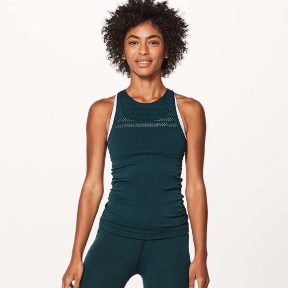 Lululemon Reveal Tank Top Perforated Stripessubmarine Teal Blue